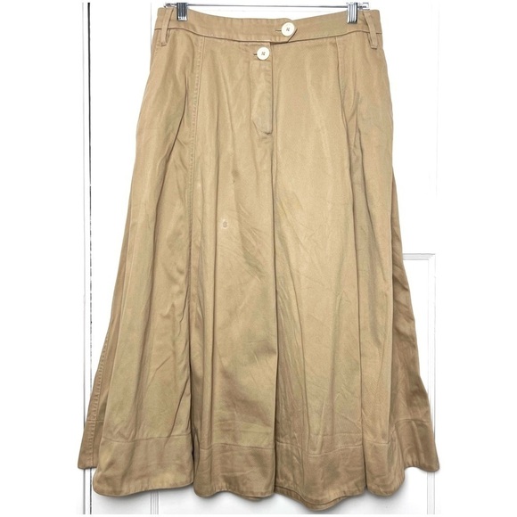 TOMMY HILFIGER Khaki Embroidered Crest Cotton Twill Pleated Chino Midi Skirt L - Picture 7 of 14